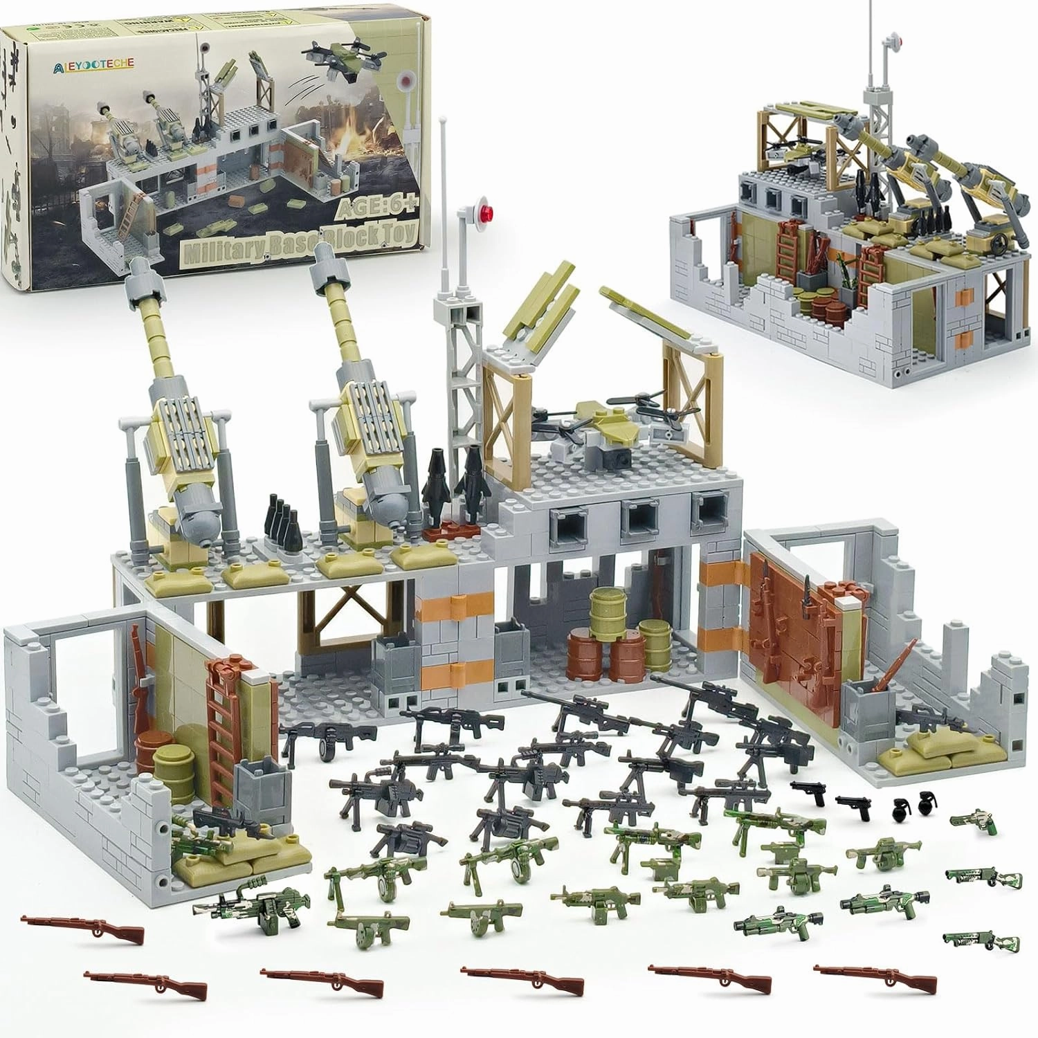 Military Base Building Toy Set Assemble to Different War Scenes, Gun Weapon Pack Accessories Kits for Army Minifigure Battle Building Game Gift for Kids 6-12 Years (710pcs)