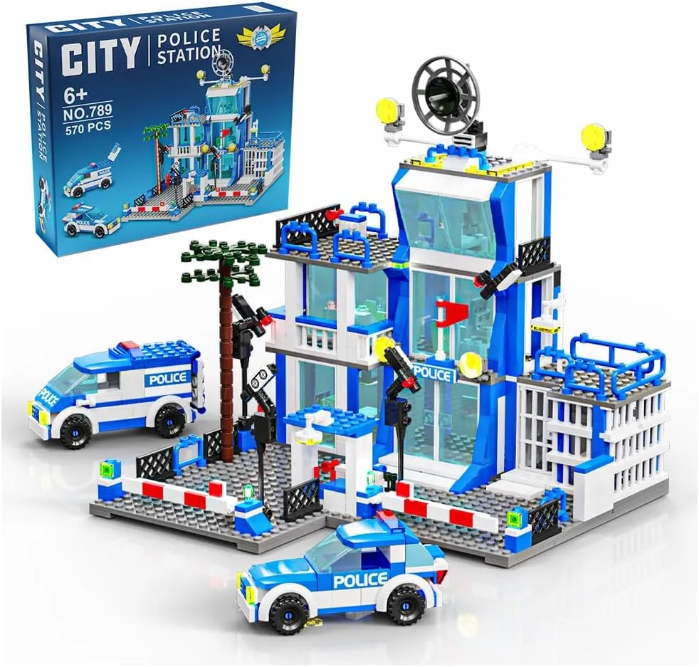 MindBox City Police Station Building Sets, 570pcs City Police Sets Toy Building Bricks Kit for Boys 6-12