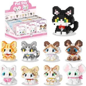 Mini Cat Building Block Sets, 9 Style Cute Cat Building Blocks Miniature Cat Figurine Toys for Kids Birthday Party Favors Christmas Stocking Stuffers (Cat Building Block)