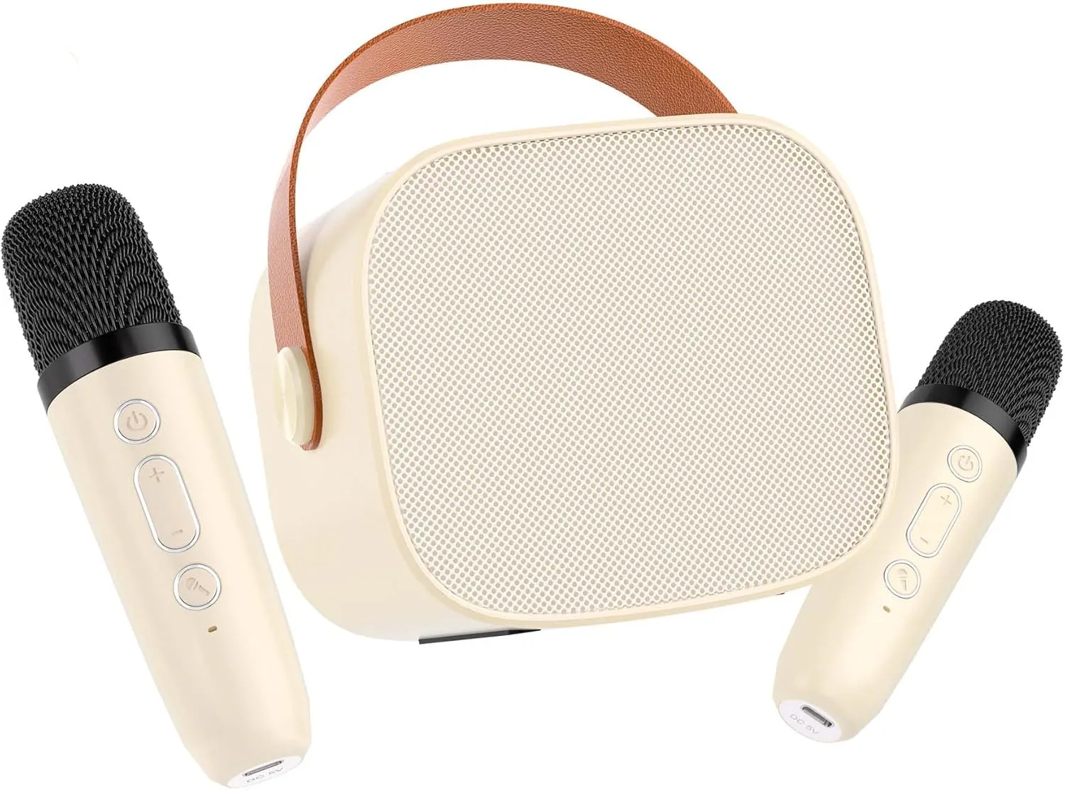 Mini Karaoke Machine for Kids Gifts for Girls Boys with 2 Wireless Microphones,4 Magic Voices,Portable Design for Indoor Outdoor Party Singing Fun,Birthday Christmas Toys for Children 3-12 Beige