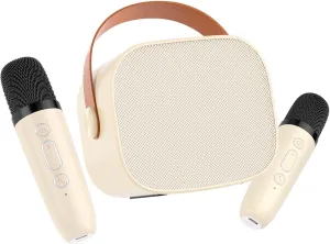Mini Karaoke Machine for Kids Gifts for Girls Boys with 2 Wireless Microphones,4 Magic Voices,Portable Design for Indoor Outdoor Party Singing Fun,Birthday Christmas Toys for Children 3-12 Beige