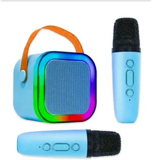Mini Karaoke Machine for Kids, Portable Bluetooth Karaoke Speaker- 2 Wireless Microphones, Girls Birthday Party Toys Gifts for Ages 4, 5, 6, 7, 8, 9, 10, 12   Years Old - Blue