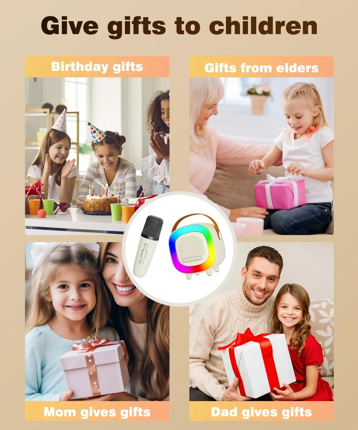 Mini Karaoke Machine Speaker for Kids Adults, Portable Bluetooth with 1 or 2 Wireless Microphones, Children's Day Birthday Gift Ideas for Toys for Teens Boys and Girls Aged 4, 5, 6, 7, 8, 9, 10, 12 