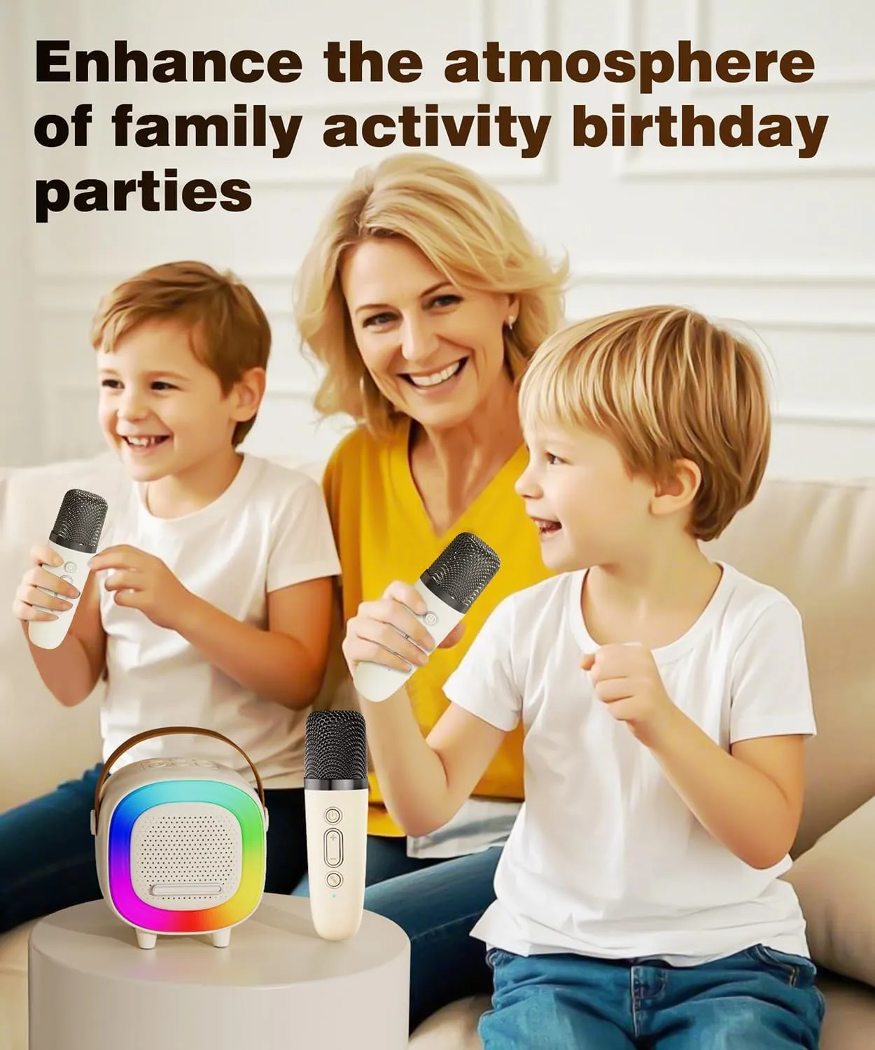 Mini Karaoke Machine Speaker for Kids Adults, Portable Bluetooth with 1 or 2 Wireless Microphones, Children's Day Birthday Gift Ideas for Toys for Teens Boys and Girls Aged 4, 5, 6, 7, 8, 9, 10, 12 