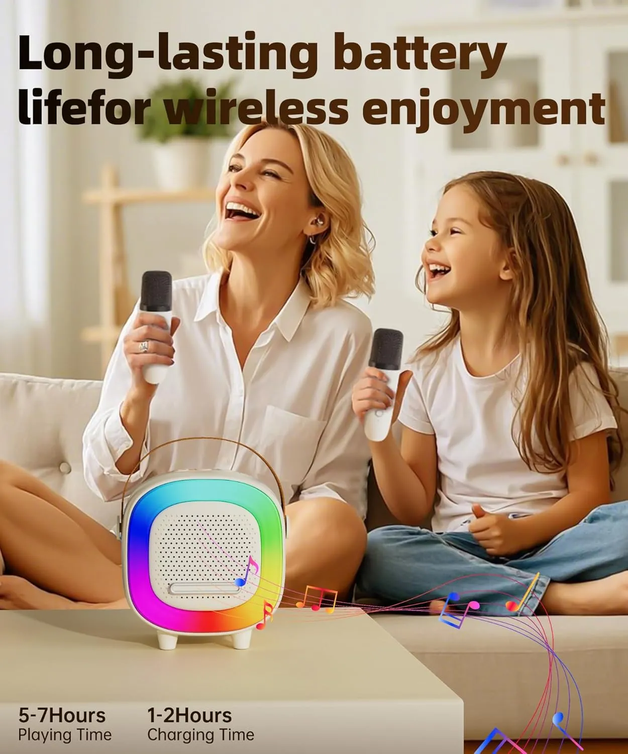 Mini Karaoke Machine Speaker for Kids Adults, Portable Bluetooth with 1 or 2 Wireless Microphones, Children's Day Birthday Gift Ideas for Toys for Teens Boys and Girls Aged 4, 5, 6, 7, 8, 9, 10, 12 