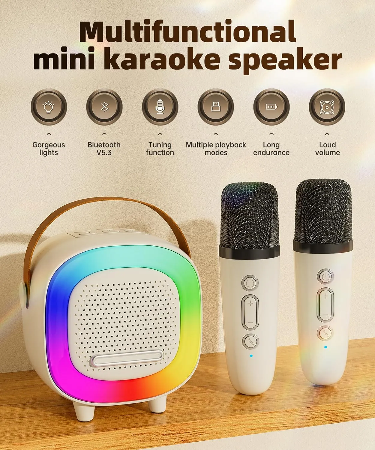 Mini Karaoke Machine Speaker for Kids Adults, Portable Bluetooth with 1 or 2 Wireless Microphones, Children's Day Birthday Gift Ideas for Toys for Teens Boys and Girls Aged 4, 5, 6, 7, 8, 9, 10, 12 