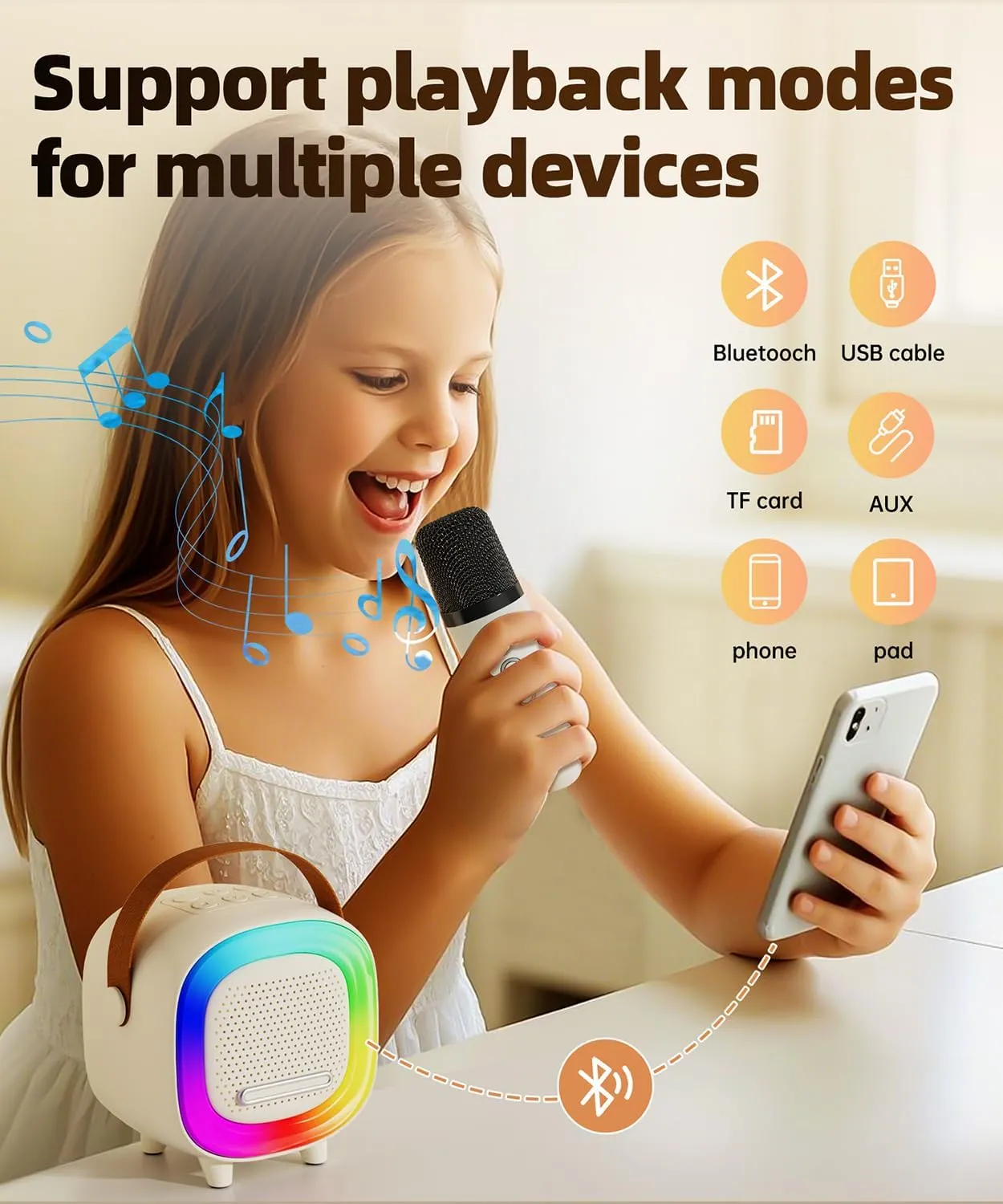 Mini Karaoke Machine Speaker for Kids Adults, Portable Bluetooth with 1 or 2 Wireless Microphones, Children's Day Birthday Gift Ideas for Toys for Teens Boys and Girls Aged 4, 5, 6, 7, 8, 9, 10, 12 