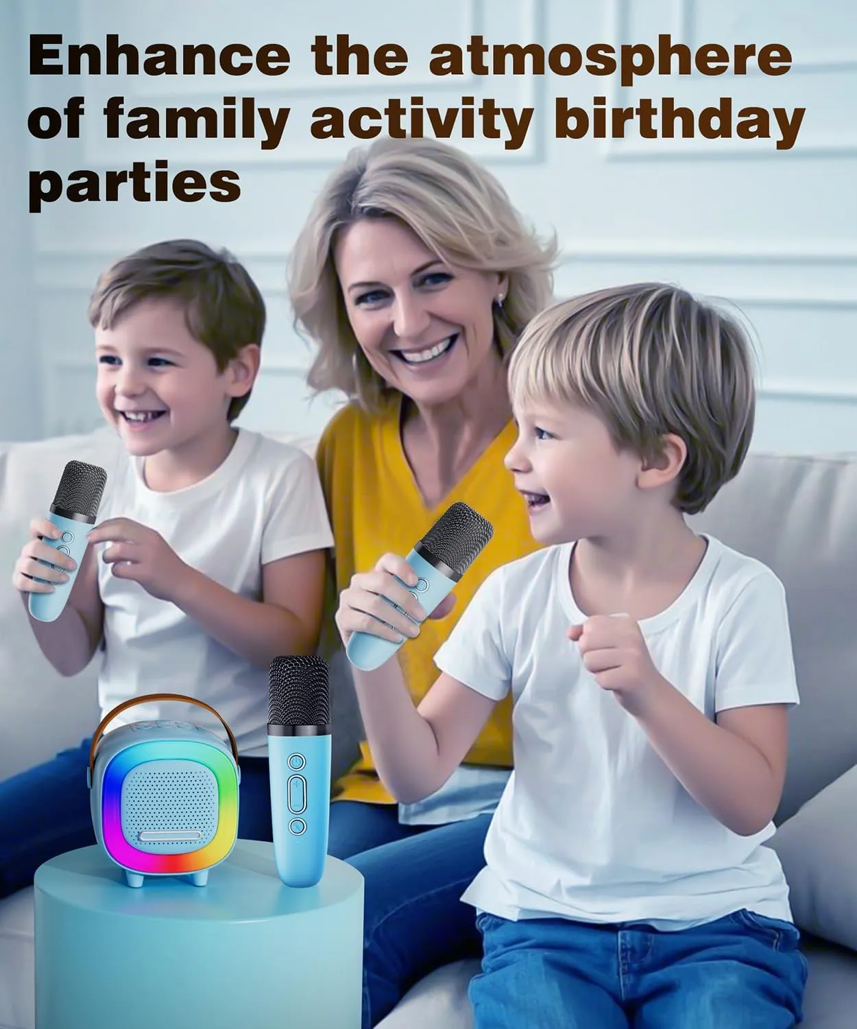Mini Karaoke Machine Speaker for Kids Adults, Portable Bluetooth with 2 Wireless Microphones, Children's Day Birthday Gift Ideas for Toys for Teens Boys and Girls Aged 4, 5, 6, 7, 8, 9, 10, 11, 12 