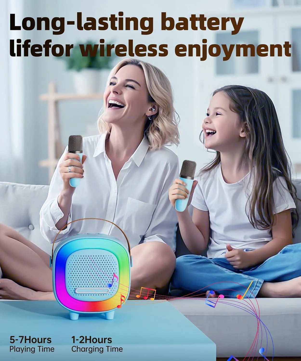 Mini Karaoke Machine Speaker for Kids Adults, Portable Bluetooth with 2 Wireless Microphones, Children's Day Birthday Gift Ideas for Toys for Teens Boys and Girls Aged 4, 5, 6, 7, 8, 9, 10, 11, 12 