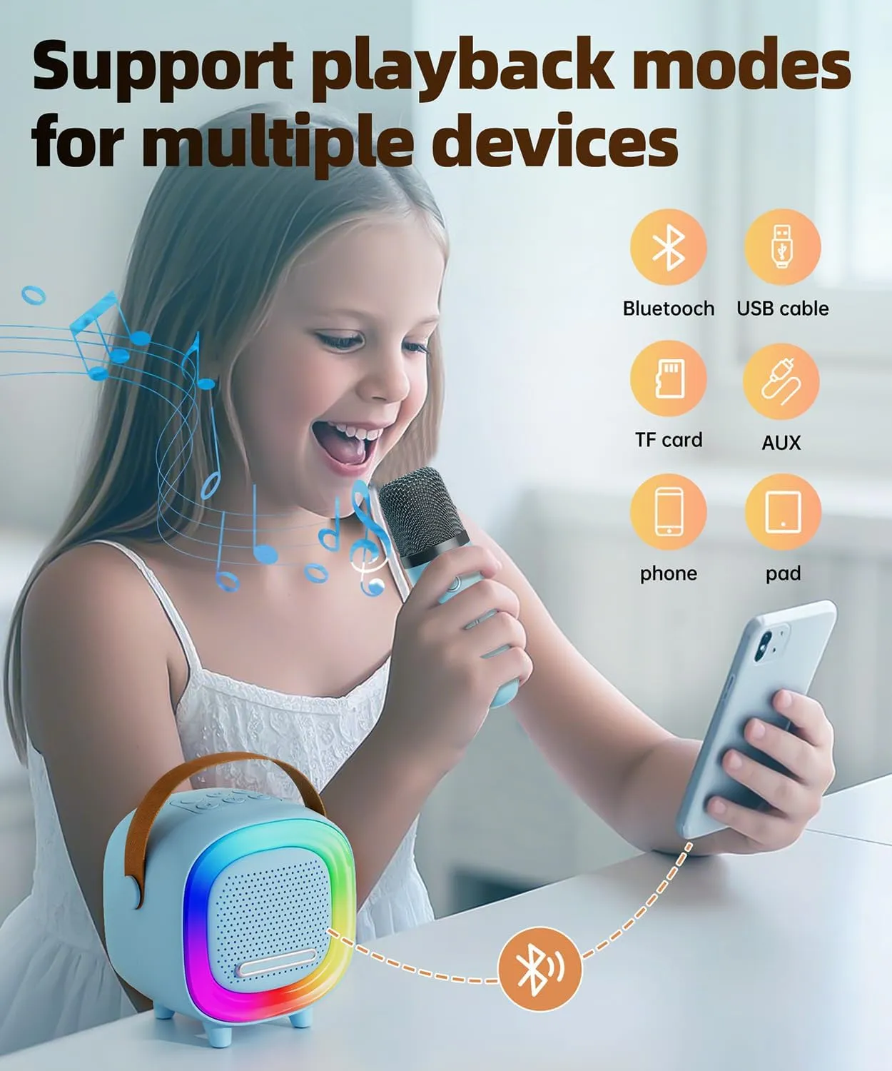 Mini Karaoke Machine Speaker for Kids Adults, Portable Bluetooth with 2 Wireless Microphones, Children's Day Birthday Gift Ideas for Toys for Teens Boys and Girls Aged 4, 5, 6, 7, 8, 9, 10, 11, 12 