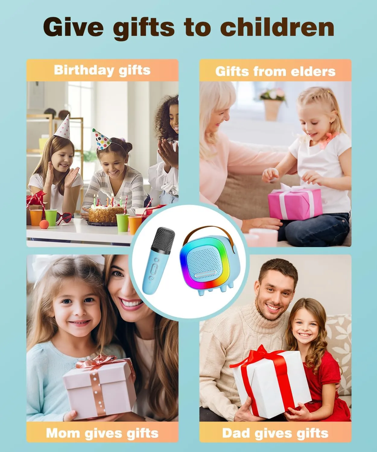 Mini Karaoke Machine Speaker for Kids Adults, Portable Bluetooth with 2 Wireless Microphones, Children's Day Birthday Gift Ideas for Toys for Teens Boys and Girls Aged 4, 5, 6, 7, 8, 9, 10, 11, 12 