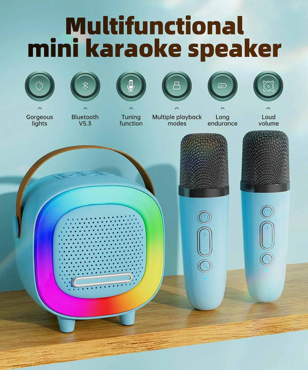 Mini Karaoke Machine Speaker for Kids Adults, Portable Bluetooth with 2 Wireless Microphones, Children's Day Birthday Gift Ideas for Toys for Teens Boys and Girls Aged 4, 5, 6, 7, 8, 9, 10, 11, 12 