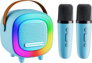 Mini Karaoke Machine Speaker for Kids Adults, Portable Bluetooth with 2 Wireless Microphones, Children's Day Birthday Gift Ideas for Toys for Teens Boys and Girls Aged 4, 5, 6, 7, 8, 9, 10, 11, 12 