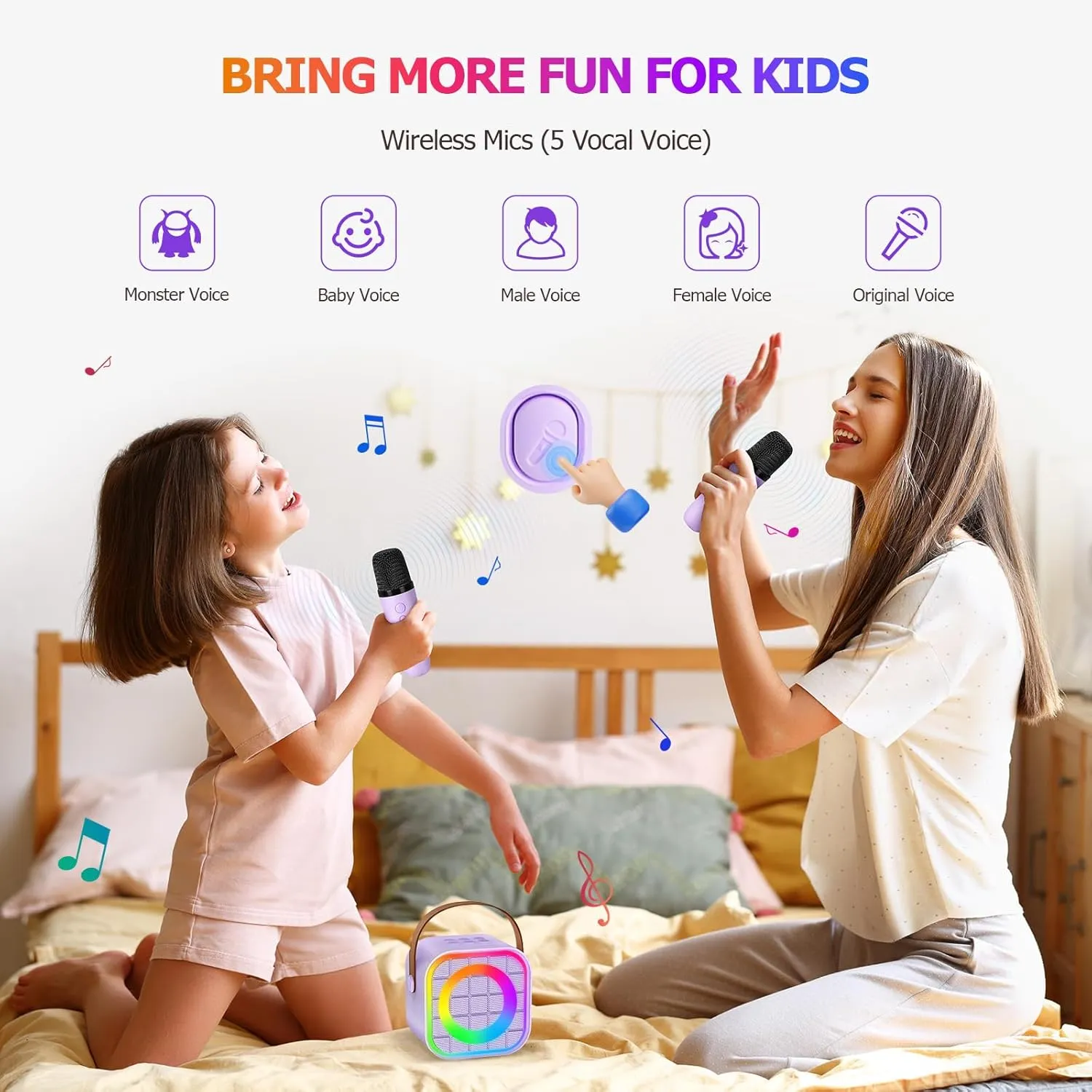 Mini Karaoke Machine with 2 Wireless Microphone, Portable Purple Bluetooth Speaker for Kids, Birthday Teen Toys Gifts Ideas for Girls Ages 4, 5, 6, 7, 8, 9, 10, 12  Year Old, Family Home Party