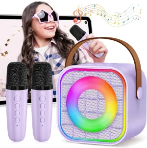 Mini Karaoke Machine with 2 Wireless Microphone, Portable Purple Bluetooth Speaker for Kids, Birthday Teen Toys Gifts Ideas for Girls Ages 4, 5, 6, 7, 8, 9, 10, 12  Year Old, Family Home Party