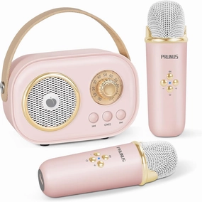 Mini Karaoke Machine for Kids&Adults,Portable Bluetooth Speaker with 2 Wireless Microphones and Stereo Sound Enhanced Bass,Gifts for Girl 6 7 8 9 10 11 12 Years Old (Pink)