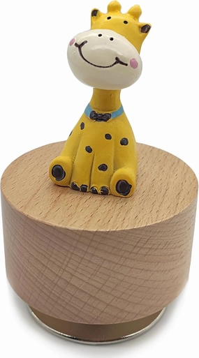 Mini Wooden Animal Rotary Music Box with Cute Giraffe Ornament (It's a Small World.)