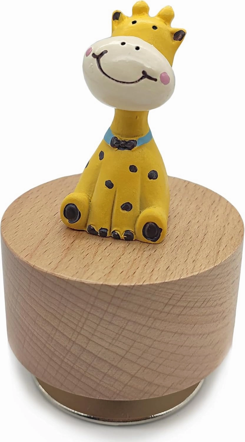 Mini Wooden Animal Rotary Music Box with Cute Giraffe Ornament (It's a Small World.)