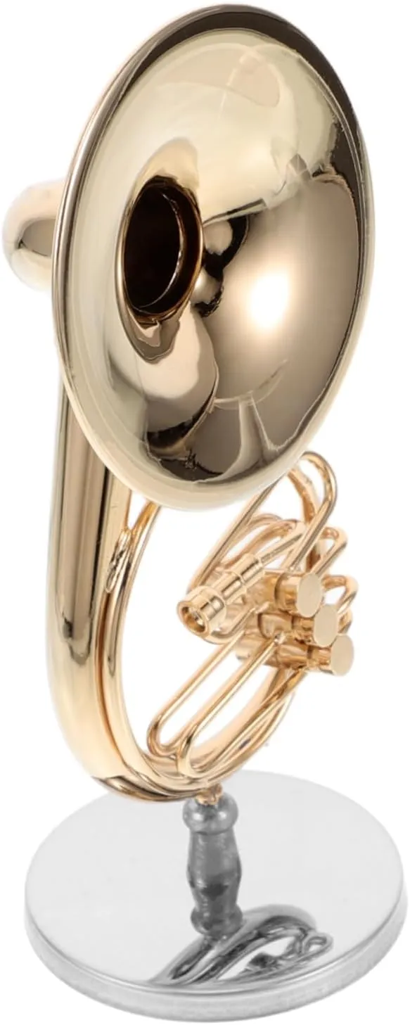 Miniature Brass French Horn Model with Case Gold-Plated Musical Instrument Collectible for Dollhouse Decoration Portable and Compact Design Unique for Music Enthusiasts