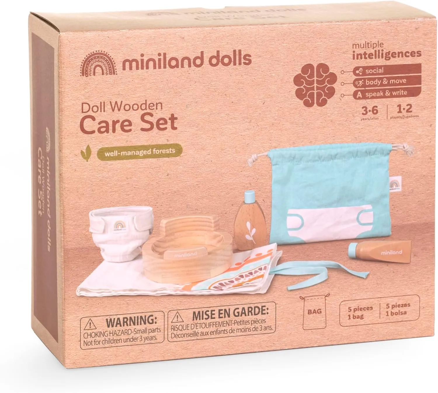 Miniland Doll Wooden Care Set - Quality, ECO, Imaginative