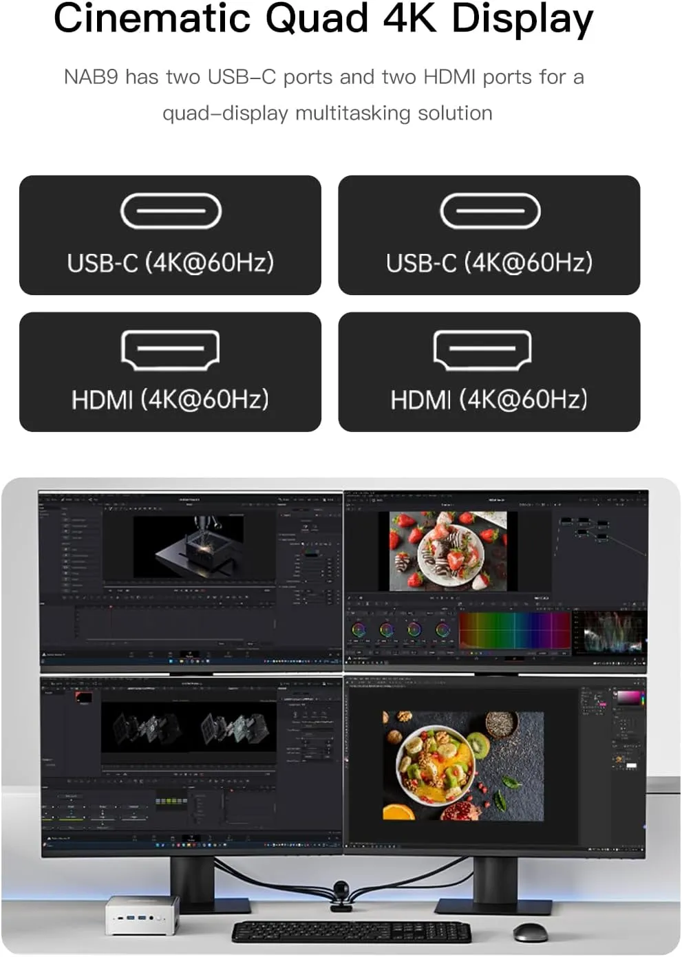 MINISFORUM NAB9 Intel Core i9-12900HK(14C/20T, up to 5.0GHz) Mini PC 32GB RAM 1TB SSD, 2x HDMI | 2x USB-C Four 4K@60Hz Video Outputs Small, 2x2.5G RJ45, 4x USB3.2 Intel Iris Xe Graphics Micro Computer