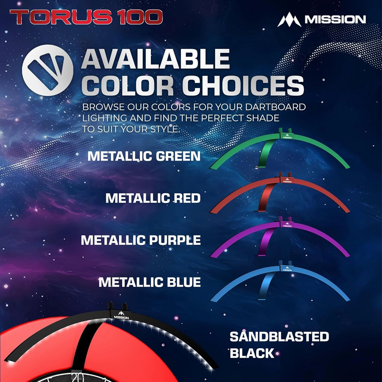 Mission Darts TOR100 Torus 100 | Dart Board LED Folding Portable Dartboard Travel Lighting System