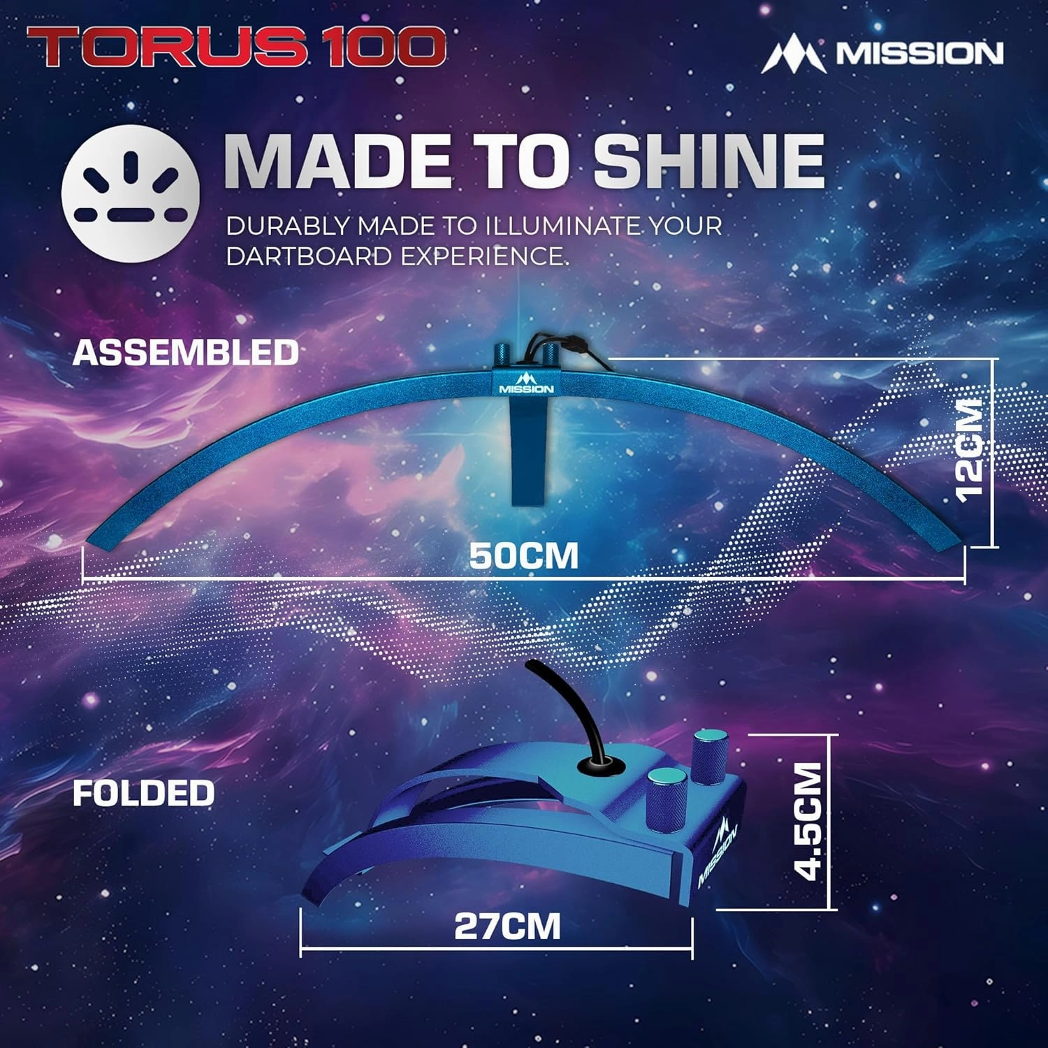 Mission Darts TOR100 Torus 100 | Dart Board LED Folding Portable Dartboard Travel Lighting System