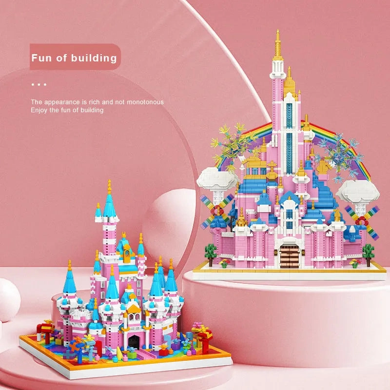 MOC 92002 Girls Princess Pink Rainbow Castle MINI Bricks Toys