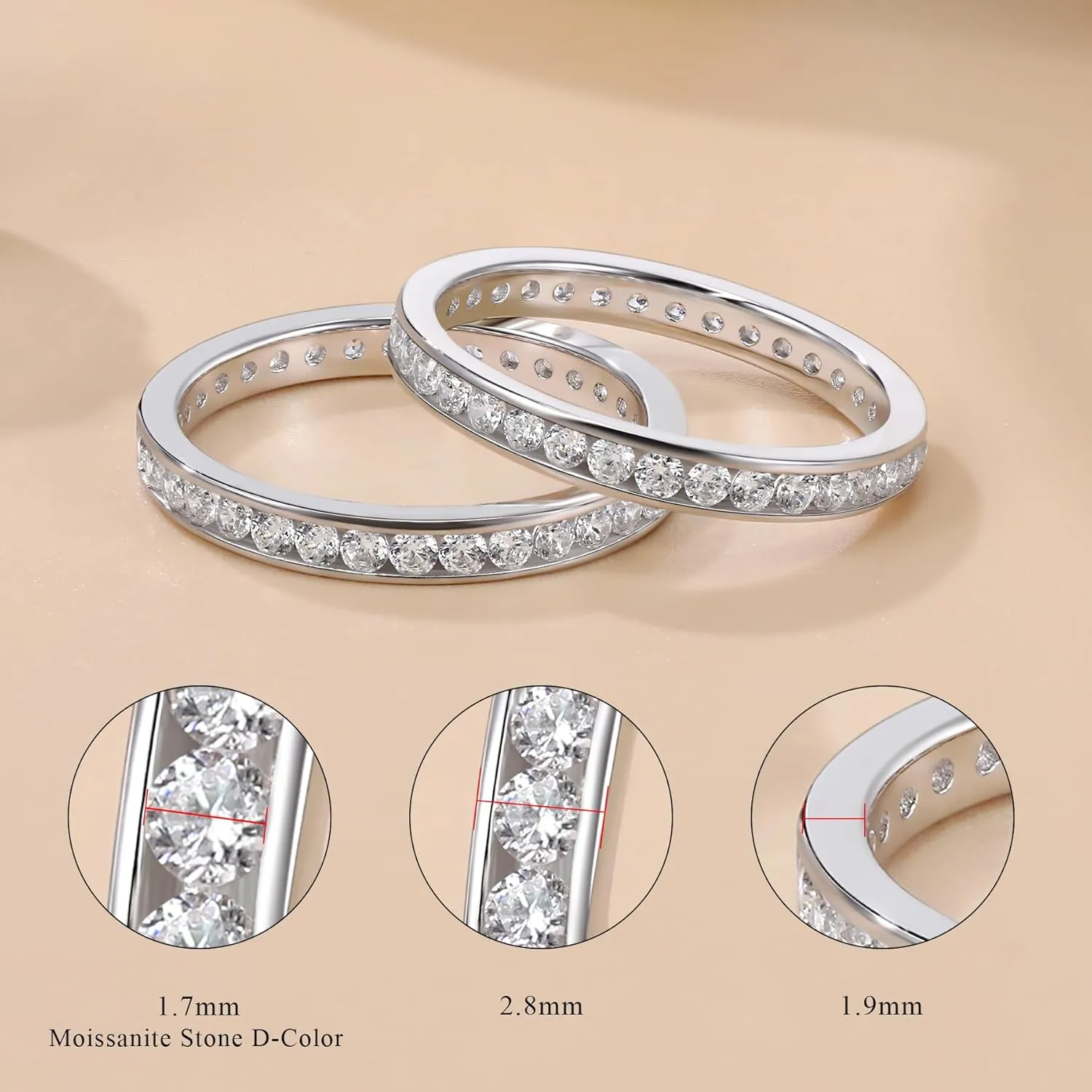 Moissanite Wedding Band Eternity Ring for Women Stackable Wedding Ring 925 Sterling Silver Rings D Color VVS1 Round Cut Anniversary Ring