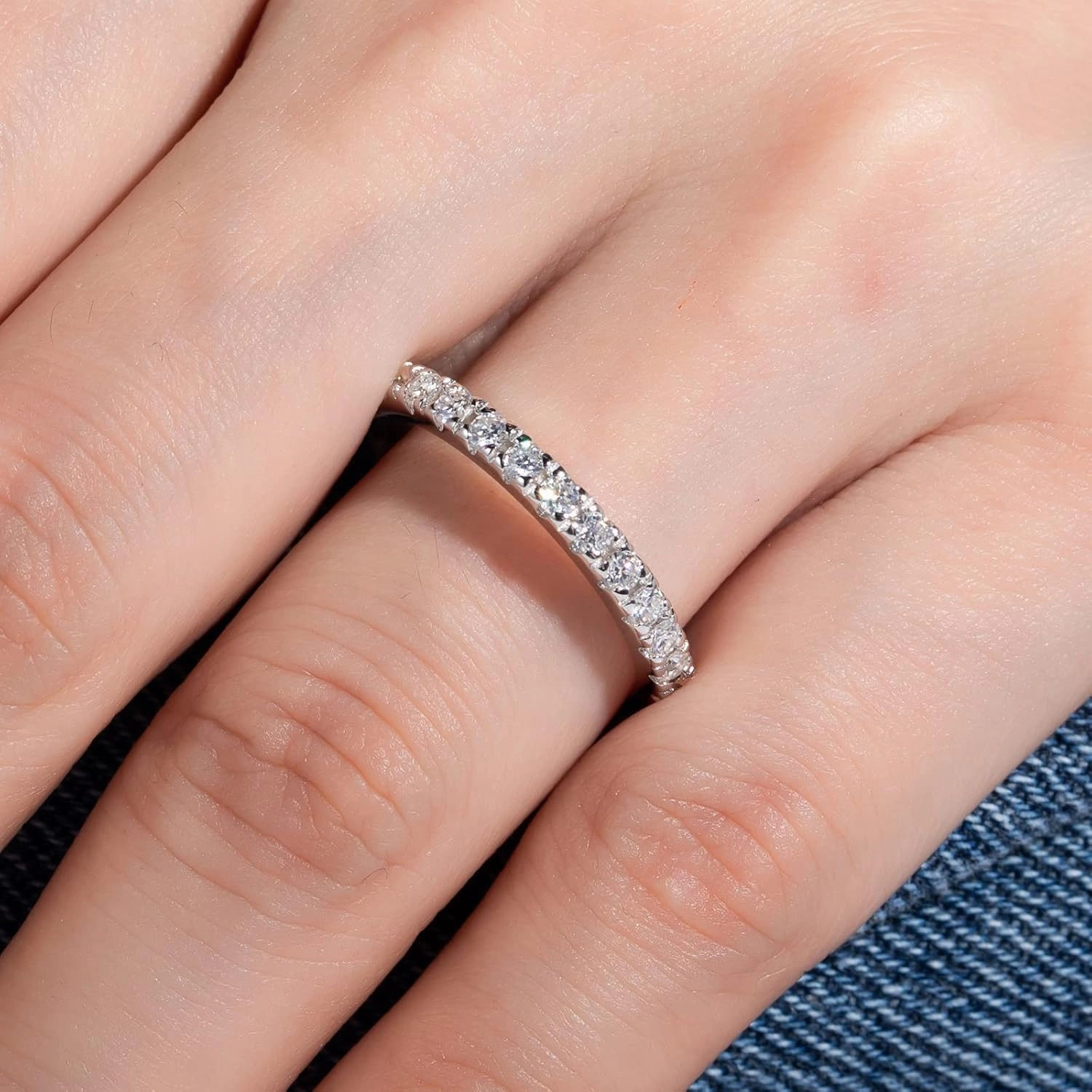 Moissanite Eternity Rings 1cttw D Color VVS1 Clarity Round Brilliant Cut S925 Sterling Silver Stackable Wedding Anniversary Bands for Women with Certificate