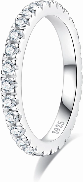 Moissanite Eternity Rings 1cttw D Color VVS1 Clarity Round Brilliant Cut S925 Sterling Silver Stackable Wedding Anniversary Bands for Women with Certificate