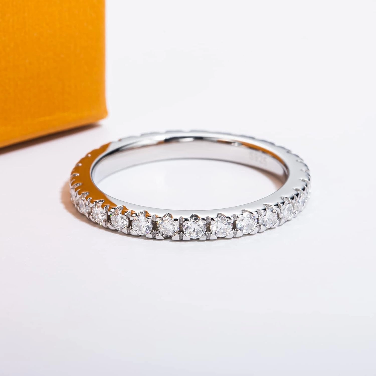Moissanite Eternity Rings 1cttw D Color VVS1 Clarity Round Brilliant Cut S925 Sterling Silver Stackable Wedding Anniversary Bands for Women with Certificate