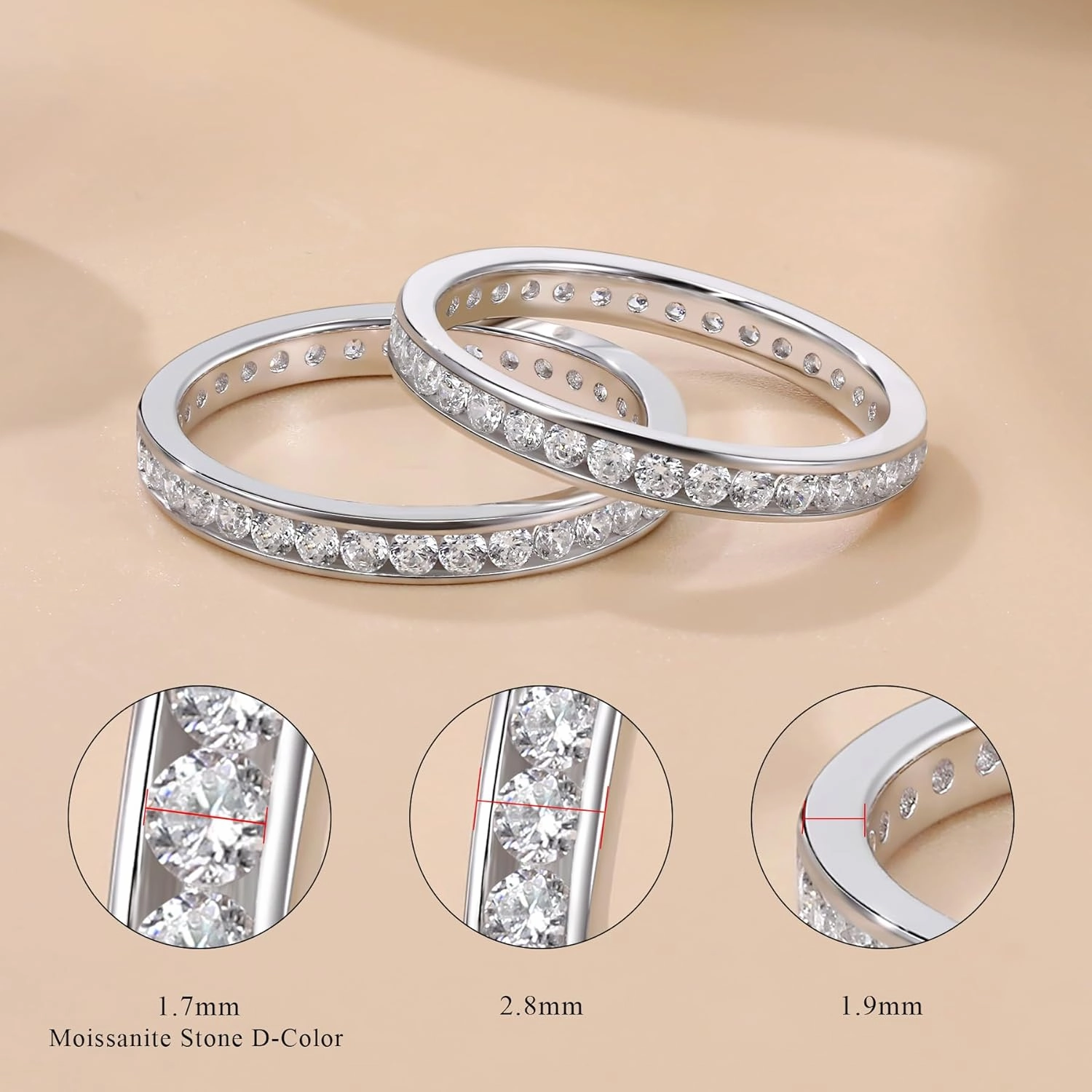 Moissanite Wedding Band Eternity Ring for Women Stackable Wedding Ring 925 Sterling Silver Rings D Color VVS1 Round Cut Anniversary Ring
