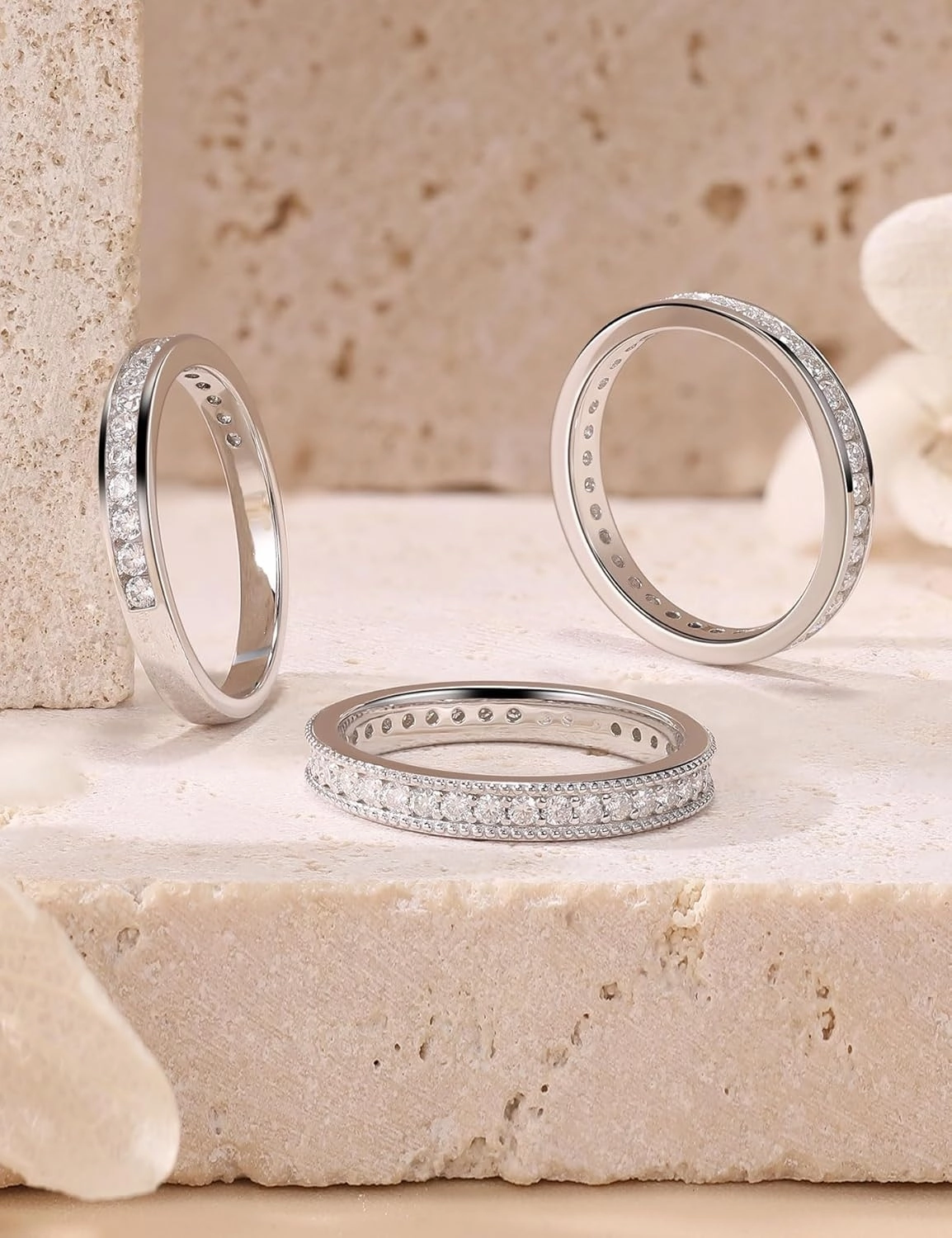 Moissanite Wedding Band Eternity Ring for Women Stackable Wedding Ring 925 Sterling Silver Rings D Color VVS1 Round Cut Anniversary Ring