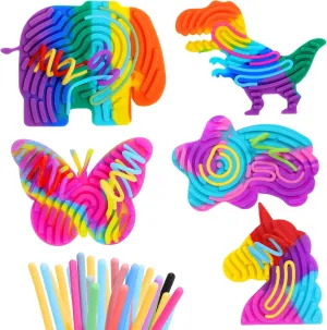 MoKo Sensory Activity Board, Double-Sided Silicone Sensory Activity Board with 55 Strings, Fidget Toys for Kids 3  & Adults Calming, Stress, Anxiety, Autism & ADHD, 5 Pack