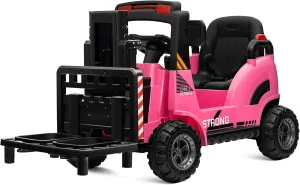 MOLACHI 12V Ride On Forklift,Ride on Car w/Remote Control,Battery Powered Electric Forklift Toy Vehicle for Kids，Liftable Fork & Pallet，Music,LED Light,Ideal Gift for Kids 3-7 Years Old,Pink