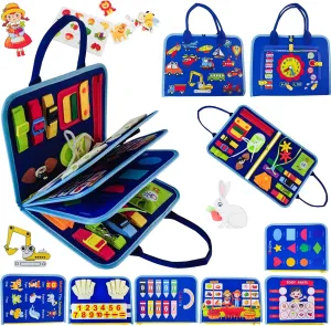 Montessori Busy Board for Toddlers 1-3 Sensory Toy with Zippers, Buttons & Laces Develop Fine Motor Skills Travel-Friendly Learning Activity Board, for Kids