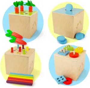 Montessori Toys for 1 Year Old, Wooden Toys Developmental Shape Sorting & Matching Puzzle Carrots Harvest Game, Birthday Gifts for Toddlers Babies Boys and Girls 6-12 Months（5-in-1）