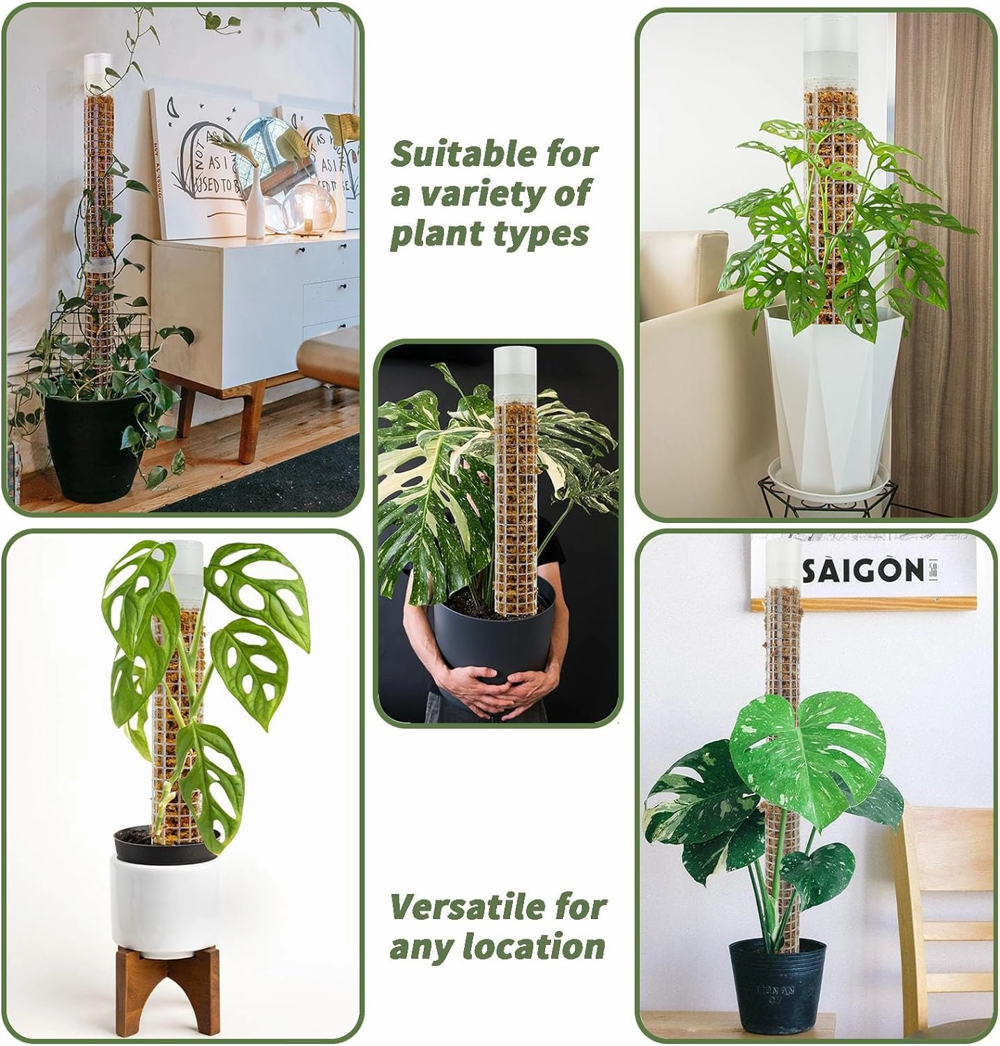 Moss Pole, Self-Watering Moss Pole for Plants Monstera, 17.4 Inch Height, Stackable Design with Monstera Plant Support - Ideal Plastic Moss Poles for Climbing Plants. (2, White)