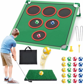 Mostop Golf Chipping Game Set - Backyard Cornhole Game Includes Putting Mat, 20 Sticky Balls, 6 Hole Covers, Club, Carrying Bag - Golf Target Yard Games for Golfers Indoor Outdoor, Gift for Dad