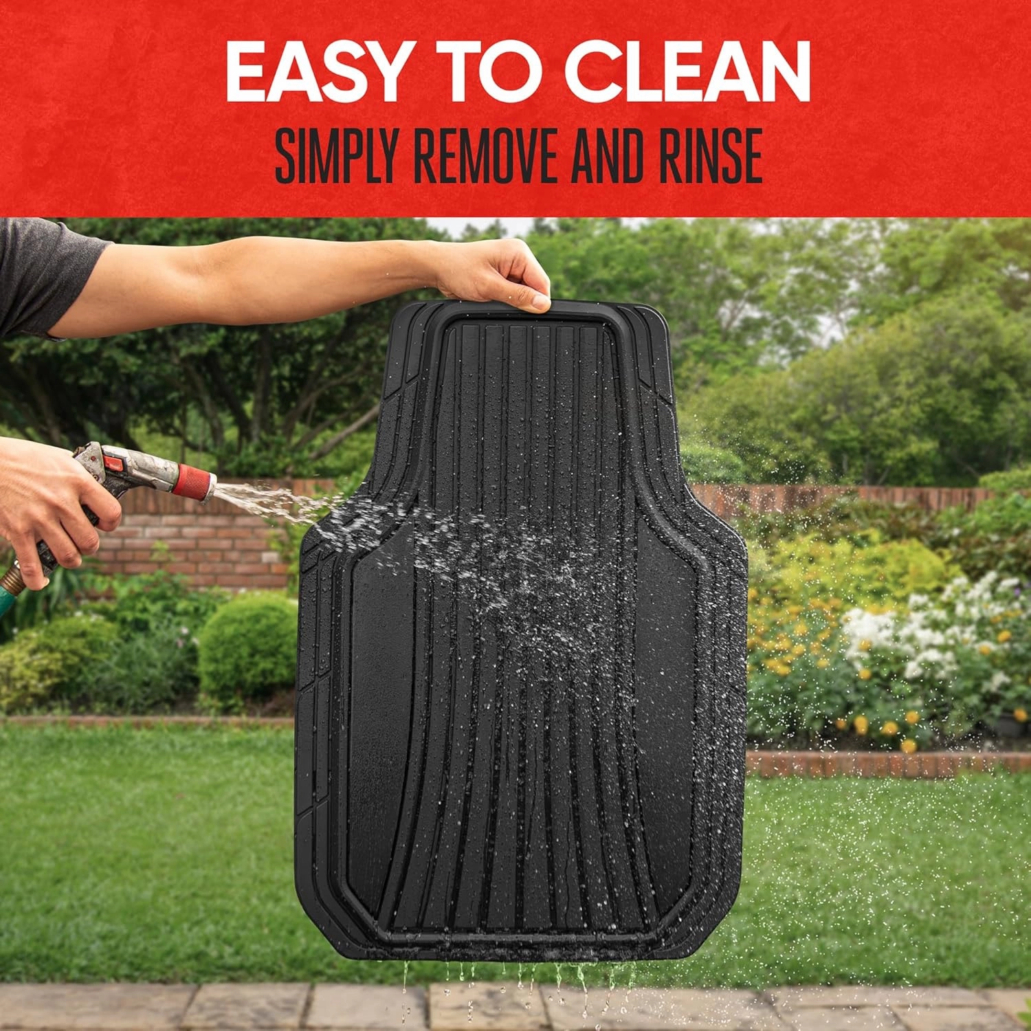 Motor Trend Rubber Car Floor Mats - Durable, All Weather Protection with Non-Slip Backing, Two Tone Accent - For Front and Rear, Black & Gloss Black