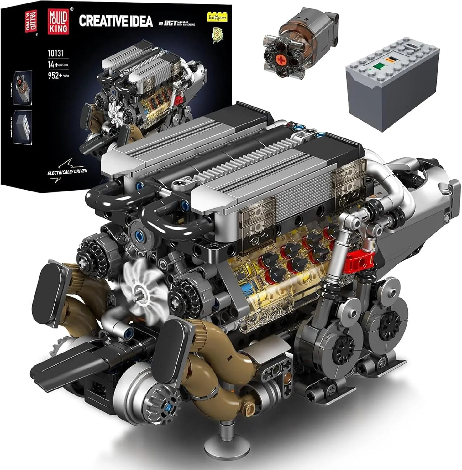 Mould King 10131 W16 Engine Building Blocks Sets, V8 Engine Model kit That Run, Build Your Own STEM Model Engine, 16-Cylinder Car Engine Building Engineering Toys for Kids/Adults Collections(952 PCS)