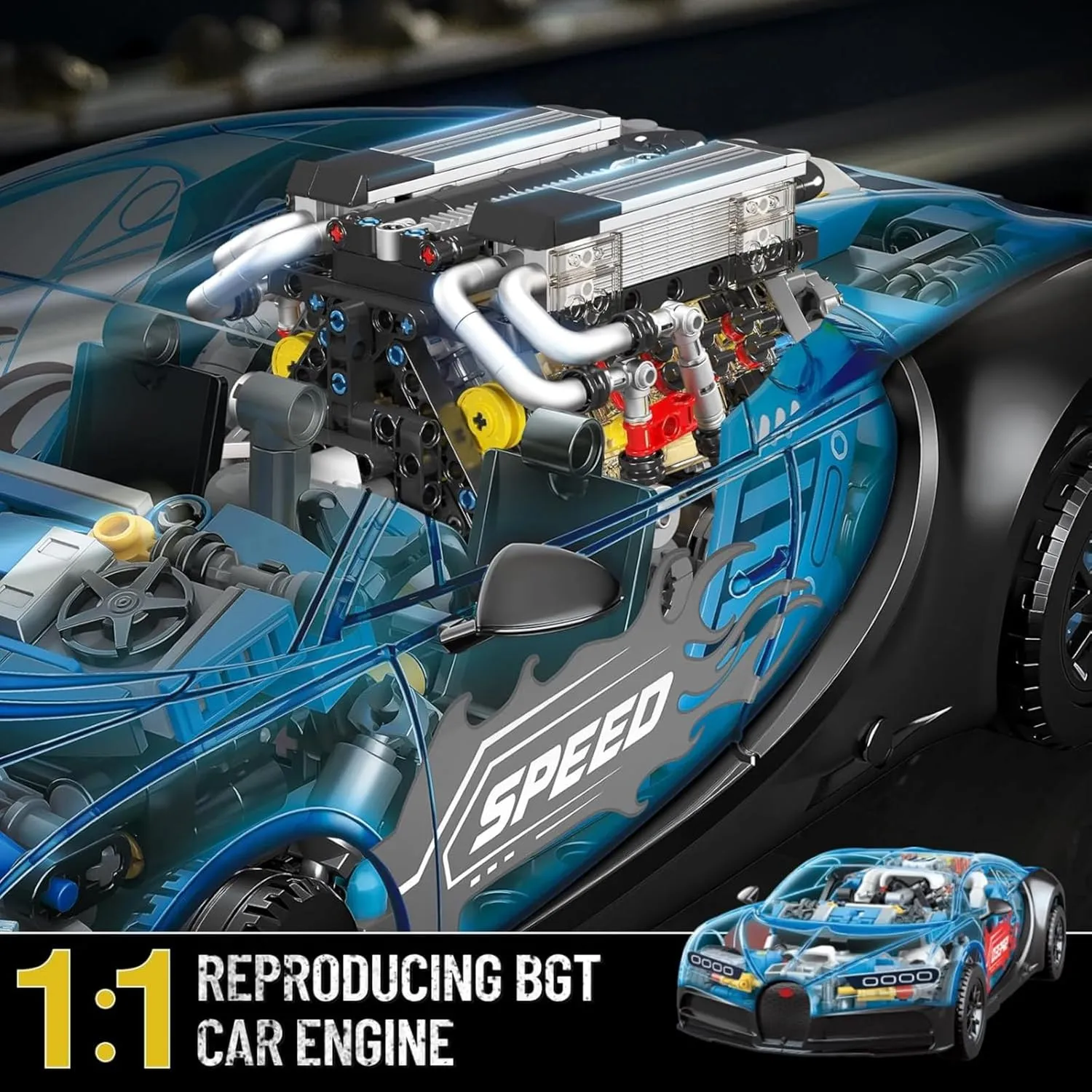 Mould King 10131 W16 Engine Building Blocks Sets, V8 Engine Model kit That Run, Build Your Own STEM Model Engine, 16-Cylinder Car Engine Building Engineering Toys for Kids/Adults Collections(952 PCS)