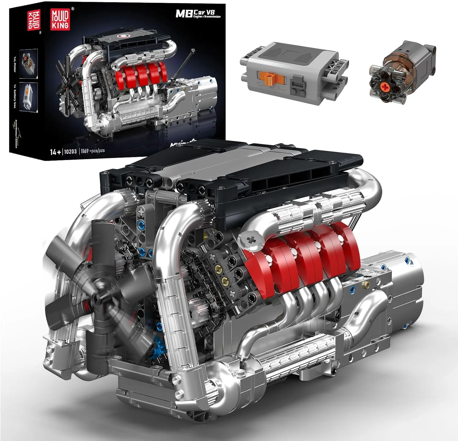 Mould King 10203 V8 Engine Model Kit That Works - Build Your Own Mini Engine Build Blocks, STEM Mechanic Engineering Construction for Boys/Kids, Car Engine Replica Set for Adult (1169 Pcs)