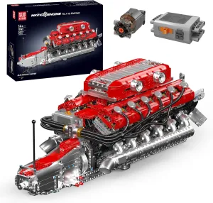 Mould King V12 Engine Building Block Sets, V12 Engine Model Kit That Runs, MOC Engineering Model Building Kit with Battery and Motor, 3472 PCS STEM Engineering Building Blocks for Adults