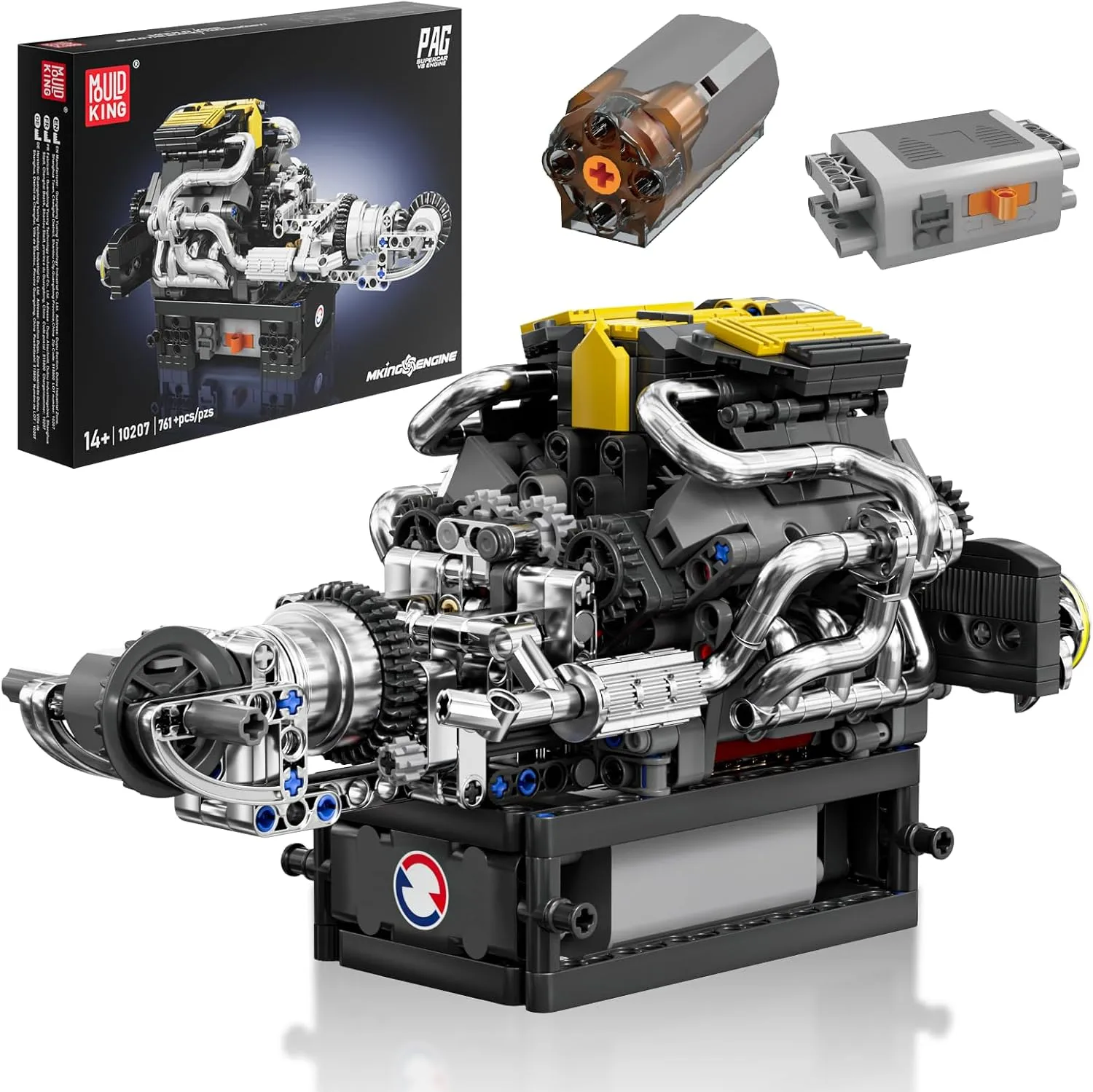 Mould King V12 Engine Building Sets, V8 Model Engine Kit for Adults, Engine Scale Model with Motor, 10207 STEM DIY Building Kits That Works, Blocks Toys for Boys Kids Aged 14 (761 Pieces)