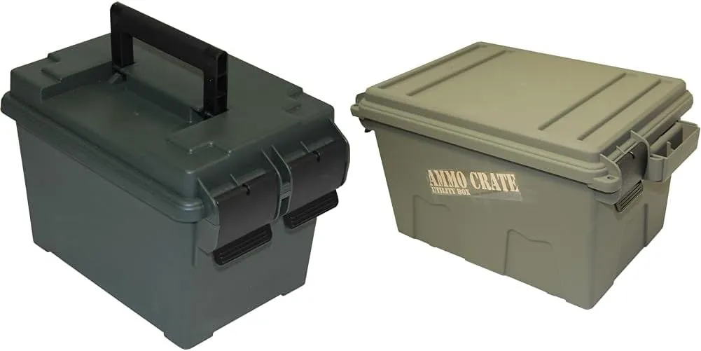 MTM AC11 Ammo Can for Bulk Ammo, Lockable, Water-Resistant, Heavy-Duty Dual Latches, Double Padlock Tabs, USA Made, Forest Green & ACR7-18 Ammo Crate Utility Box, Large, Green