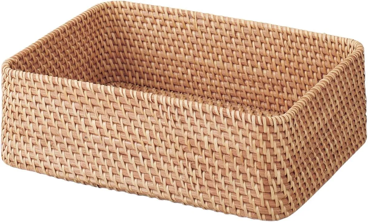 MUJI 47381290 Overlapping Rattan Rectangular Basket, Small (V) Approx. Width 14.2 x Depth 10.2 x Height 4.7 inches (36 x 26 x 12 cm)