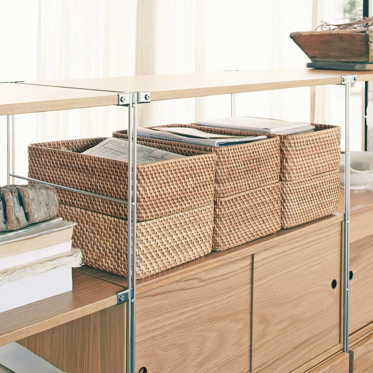 MUJI 47381290 Overlapping Rattan Rectangular Basket, Small (V) Approx. Width 14.2 x Depth 10.2 x Height 4.7 inches (36 x 26 x 12 cm)