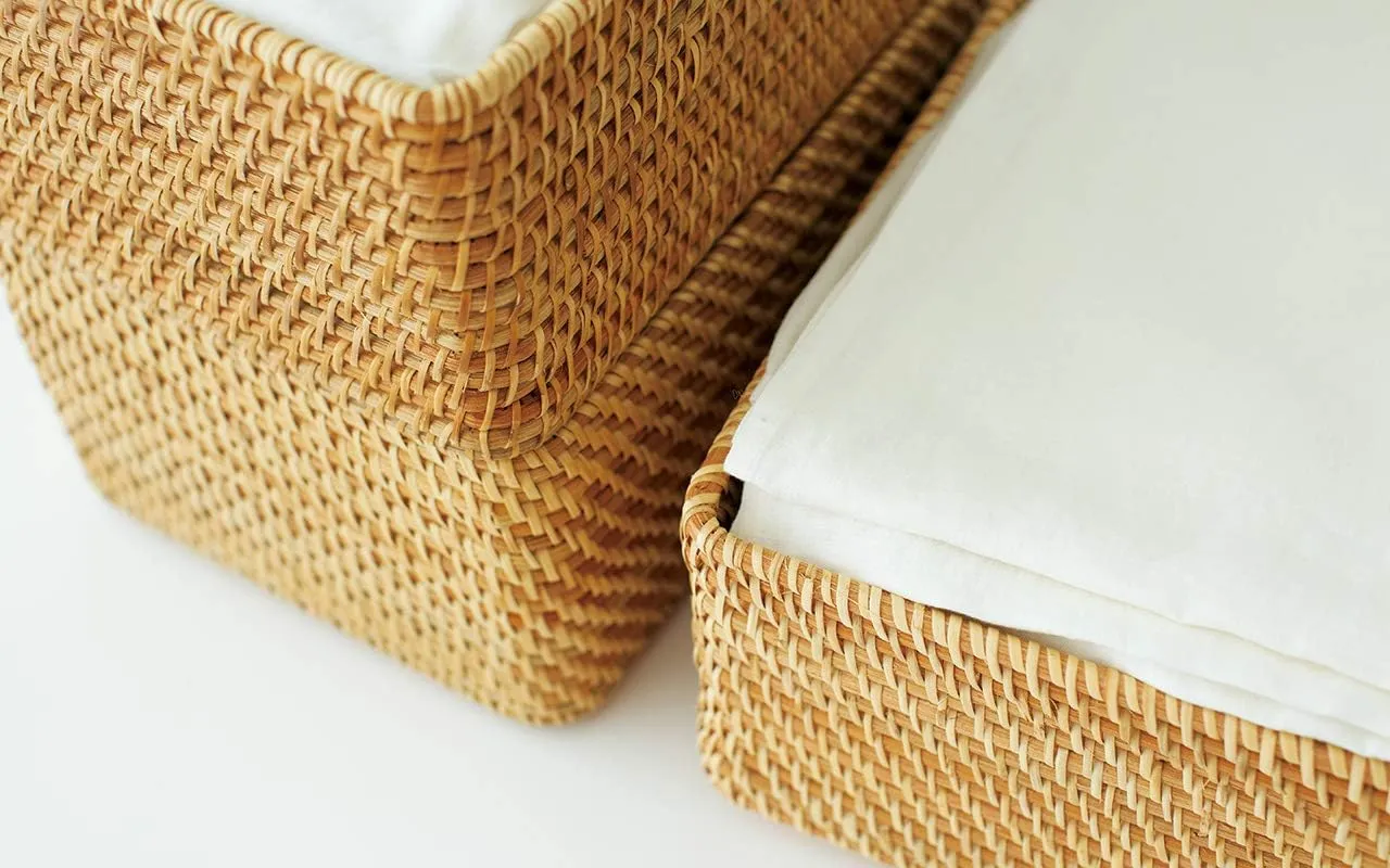 MUJI 47381290 Overlapping Rattan Rectangular Basket, Small (V) Approx. Width 14.2 x Depth 10.2 x Height 4.7 inches (36 x 26 x 12 cm)